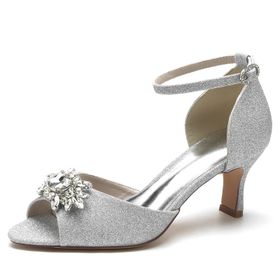 CrtTsks Glitter Rhinestones Yüksek Topuk Gümüş Kadın Sandalet