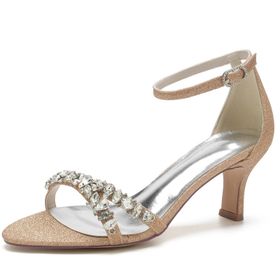 CrtTsks Glitter Rhinestones Yüksek Topuk Şampanya Kadın Sandalet