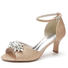 CrtTsks Glitter Rhinestones Yüksek Topuk Şampanya Kadın Sandalet