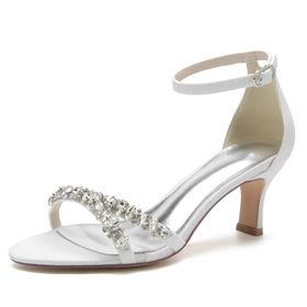CrtTsks Glitter Shoeswith Rhinestones Sivri Burun Yüsek Topuk Beyaz Kadın Sandalet
