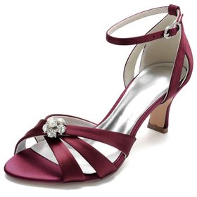 CrtTsks Rhinestone Tıknaz Topuk Sivri Burun Bordo Kadın Sandalet