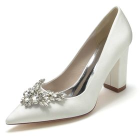 CrtTsks Rhinestones Saten Fildişi Kadın Orta Topuklu Ayakkabı
