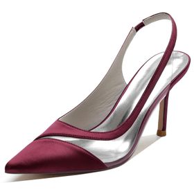 CrtTsks Slip-On Yüksek Topuk Saten Bordo Kadın Sandalet