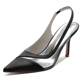 CrtTsks Slip-On Yüksek Topuk Saten Siyah Kadın Sandalet