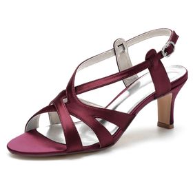 CrtTsks Slip-On Yüksek Topuklu Bordo Kadın Sandalet