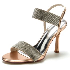 CrtTsks Stilettos Şampanya Deri Açık Parmak Kadın Sandalet
