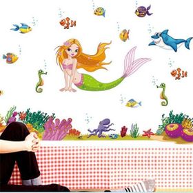 Crystal Kids Denizkızı Ve Balıklar Bebek Ve Çocuk Odası Pvc Duvar Stickerı