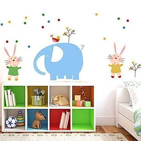Crystal Kids Mavi Fil Ve Tavşanlar Çocuk Ve Bebek Odası Pvc Duvar Stickerı