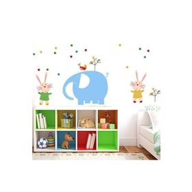 Crystal Kids Mavi Fil Ve Tavşanlar Çocuk Ve Bebek Odası Pvc Duvar Stickerı