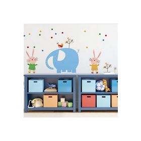Crystal Kids Mavi Fil Ve Tavşanlar Çocuk Ve Bebek Odası Pvc Duvar Stickerı