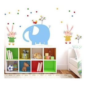 Crystal Kids Mavi Fil Ve Tavşanlar Çocuk Ve Bebek Odası Pvc Duvar Stickerı