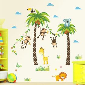 Crystal Kids Palmiyeler Ve Sevimli Hayvanlar Bebek Ve Çocuk Odası Pvc Duvar Stickerı