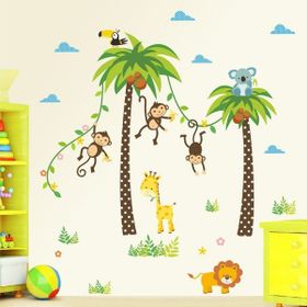 Crystal Kids Palmiyeler Ve Sevimli Hayvanlar Bebek Ve Çocuk Odası Pvc Duvar Stickerı