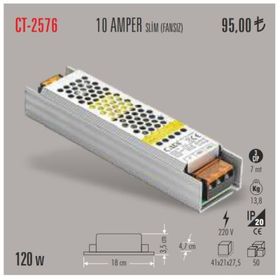 CT 2576 10 Amper Slim Kasa Fansız Şerit Led Trafosu 120W Cata