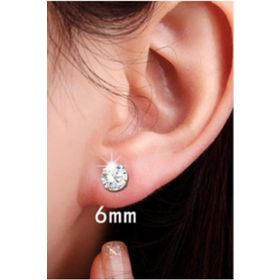 Cubic Zirkon 925 Ayar 6 Mm 1 Çift Gümüş Tektaş Çivi Küpe