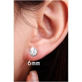 Cubic Zirkon 925 Ayar 6 Mm 1 Çift Gümüş Tektaş Çivi Küpe