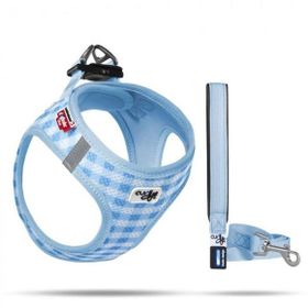 Curli 30-35 cm Mavi Ekose Vest Air-Mesh Köpek Göğüs Tasması
