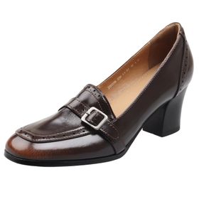 Cuteheels Vintage Kahverengi Kadın Kalın Topuklu Ayakkabı