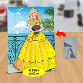 D27C Prenses Elbiseli Güzel Kız 99 Parça Puzzle Yapboz Tablo
