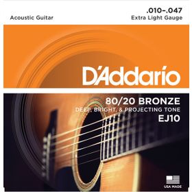 D'addario EJ10 Extra Light 010 Akustik Tel Set