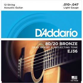 D'addario EJ36 12 String Light 10 Akustik Tel Set