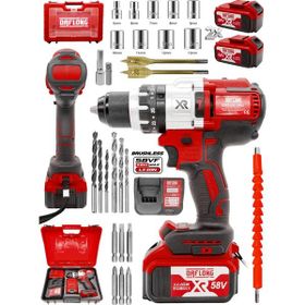 Daflong Brushless 58 V 5 Ah Çelik Şanzıman 10 Pilli Çift Akülü Darbeli Kırmızı Şarjlı Matkap