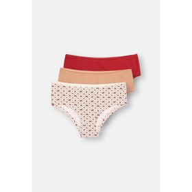 Dagi 24AW27563MA Ekru-Kırmızı-Sütlü Kahve 3'lü Desenli Hipster Kadın Külot