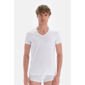 Dagi D5030 Compact 2'li Beyaz V Yaka Pamuklu Erkek T-shirt