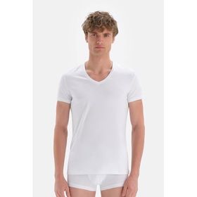 Dagi D5030 Compact 2'li Beyaz V Yaka Pamuklu Erkek T-shirt