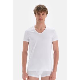 Dagi D5030 Compact 2'li Beyaz V Yaka Pamuklu Erkek T-shirt