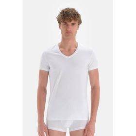 Dagi D5030 Compact 2'li Beyaz V Yaka Pamuklu Erkek T-shirt