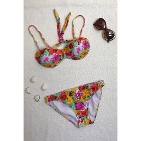 Dagi Straplez Destekli Push-up Çiçek Desenli Bikini Takımı