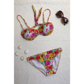 Dagi Straplez Destekli Push-up Çiçek Desenli Bikini Takımı