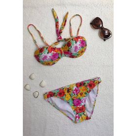 Dagi Straplez Destekli Push-up Çiçek Desenli Bikini Takımı