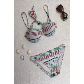 Dagi Straplez Destekli Push-up Desenli Beyaz Bikini Takımı