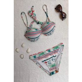 Dagi Straplez Destekli Push-up Desenli Beyaz Bikini Takımı