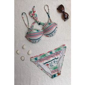 Dagi Straplez Destekli Push-up Desenli Beyaz Bikini Takımı