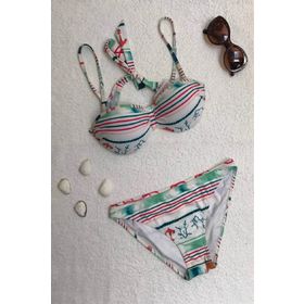 Dagi Straplez Destekli Push-up Desenli Beyaz Bikini Takımı