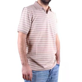 Dagoster DMG23-231237 Bej Beyaz Günlük Çizgili Polo Yaka Erkek Tişört