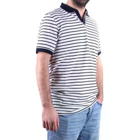 Dagoster DMG23-231237 Beyaz Lacivert Günlük Çizgili Polo Yaka Erkek Tişört