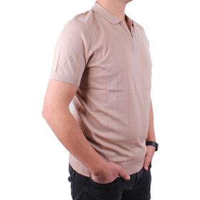 Dagoster DMG23-511228 Bej Günlük Fermuarlı Polo Yaka Erkek Tişört