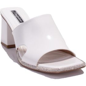 Dagoster DZA07-1136745C Beyaz Rugan Klasik Taşlı Kadın Topuklu Terlik