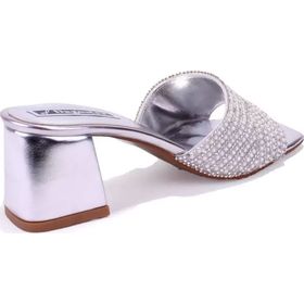 Dagoster DZA07-1296103 Gümüş Topuklu Abiye Kadın Terlik