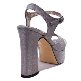 Dagoster DZA07-337350 Platin Simli Tek Bant Platform Kadın Topuklu Ayakkabı