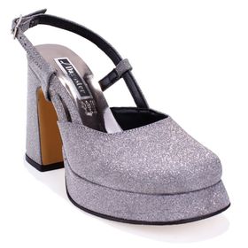 Dagoster DZA07-337560 Platin Simli Platform Kadın Topuklu Ayakkabı