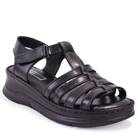 Dagoster DZA07-600016 Siyah Ortopedik Deri Kadın Sandalet