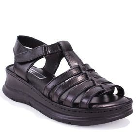 Dagoster DZA07-600016 Siyah Ortopedik Deri Kadın Sandalet