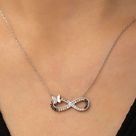 Daha Yok Mu 925 Ayar Gümüş Kelebekli Sonsuzluk Kadın Gümüş Kolye