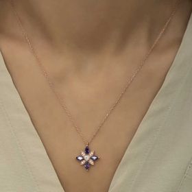 Daha Yok Mu 925 Ayar Gümüş Mor Taşlı Umut Çiçeği Gümüş Kolye