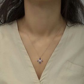 Daha Yok Mu 925 Ayar Gümüş Mor Taşlı Umut Çiçeği Gümüş Kolye